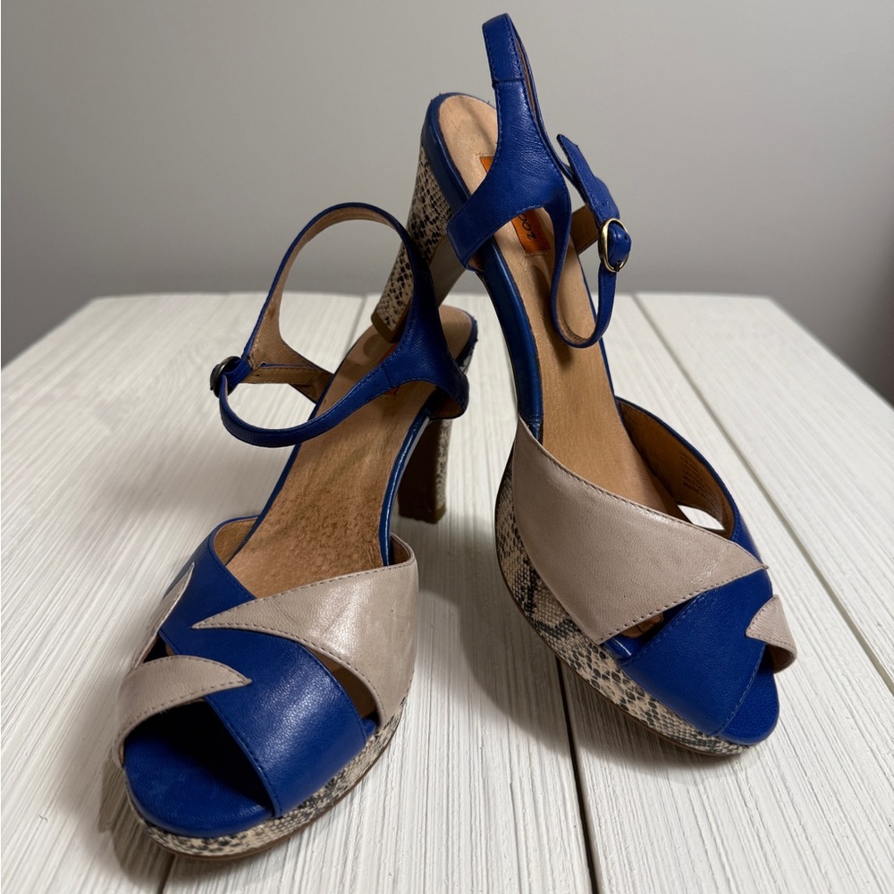 Miz Mooz Blue and Tan Heels